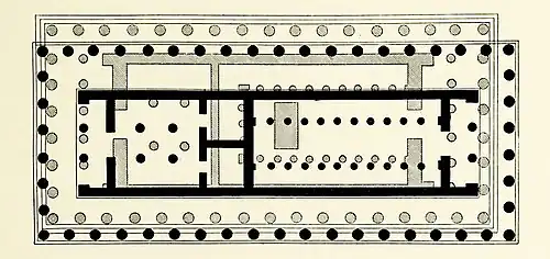 The Older Parthenon (in black) was destroyed by the Achaemenids, and then rebuilt by Pericles in 438 BCE (in grey).