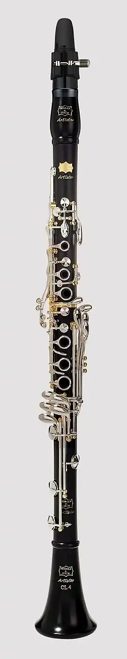 Full Boehm clarinet with 21 keys and 7 rings developed c. 1870.