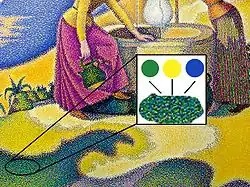 Paul Signac, Femmes au Puits, 1892, showing a detail with constituent colors. Musée d'Orsay, Paris