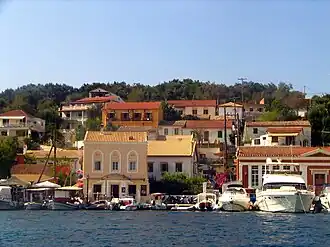 Rows of houses in Gaios, as seen from the strait