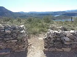 Entrance of a Hohokam home. Lake Pleasant is in the background.