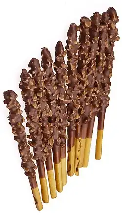 A bunch of the chocolate-dipped sticks