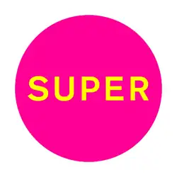 A pink circle with the word "Super" printed in yellow inside of it