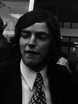 A black-and-white photograph of Peter Marinello, who was an Arsenal player for three years.