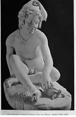 François Rude statue: Young neapolitan fisherboy playing with a tortoise, 1831-1833 Paris, Louvre Museum. Photo from the book François Rude - Ses Oeuvres Et Son Temps, by L. De Fourcard, Paris 1904