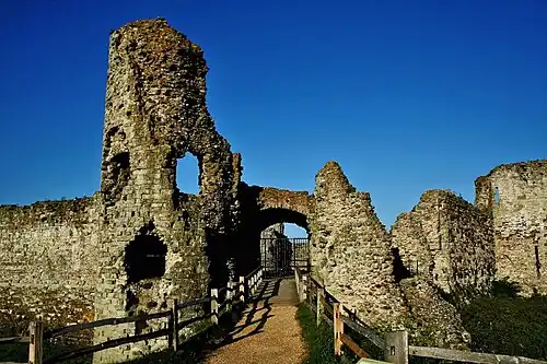 The inner gatehouse at Pevensey Castle was one of the elements of the castle standing in 1216 when John gave orders to slight it.