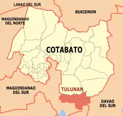 Map of Cotabato with Tulunan highlighted