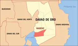 Map of Davao de Oro with Mabini highlighted
