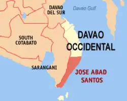 Map of Davao Occidental with Jose Abad Santos highlighted