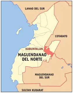 Map of Maguindanao del Norte with Kabuntalan highlighted