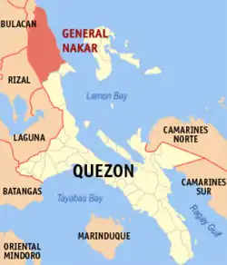 Map of Quezon with General Nakar highlighted