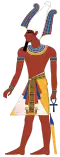 modern drawing of a pharaoh with an Atef crown