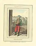 1804 illustration of a rhubarb seller in London