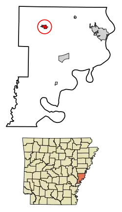 Location of Marvell in Phillips County, Arkansas.