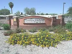 Entrance of where the historic Matthew Henson Public Housing Project once stood. The Matthew Henson Public Housing Project was built in 1940 and provided affordable housing for the African-American community. The Matthew Henson Public Housing Project District is located on the west side of Seventh Avenue just south of the Sherman Street alignment. It was named as a historic district by the Phoenix Historic Property Register in June 2005.