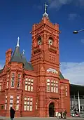Front door of a Victorian red brick building