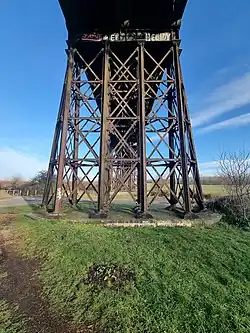 Metal bridge pier made up of X-shaped metalwork