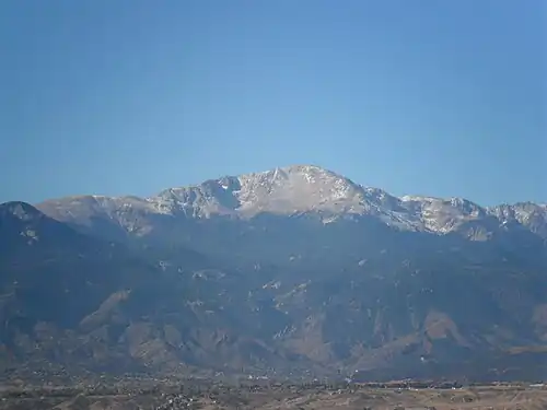 Pikes Peak is the second most topographically prominent mountain summit of Colorado and the easternmost fourteener. The peak sits on top of Pikes Mountain.