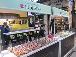 Sufganiyot for sale at a stall in the Sarona Market