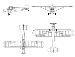 3-view line drawing of the Piper PA-18 Super Cub