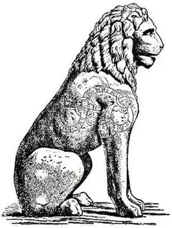Piraeus Lion drawing of curved lindworm. The runes on the lion tell of Swedish warriors, likely Varangians, mercenaries in the service of the Byzantine (Eastern Roman) Emperor.