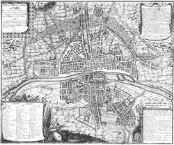 Evolution of the city from 1422 to 1589, the sixth of eight chronological maps of Paris from Nicolas de La Mare's Traité de la police. (BNF Gallica)