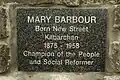 Plaque on Mary Barbour Cairn - Champion of the People and Social Reformer
