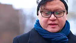 Eric Gamalinda at a rally in Washington Square, New York in December 2014