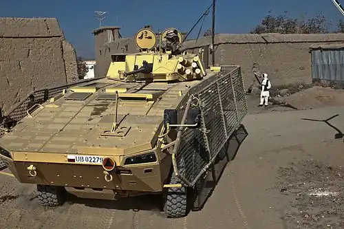 Lighter netting type fitted to a Polish KTO Rosomak in Afghanistan in 2010