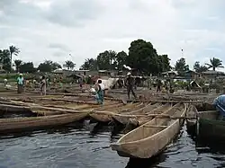 Pirogues on the waterfront at Mossaka, capital of Congo-Oubangui