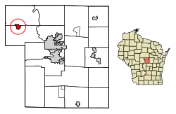 Location of Junction City in Portage County, Wisconsin.