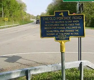 Historical marker on NY 394 east of Westfield commemorating the Old Portage Road.