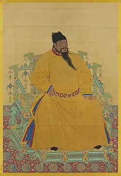 A portrait of the Yongle Emperor seated on his throne