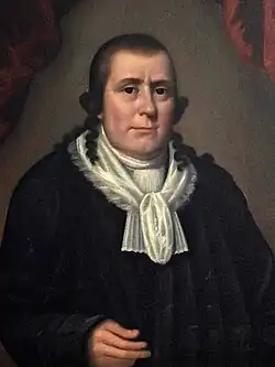 The Public Universal Friend in black clerical robes, white cravat, and no head covering