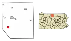 Location of Austin in Potter County, Pennsylvania.