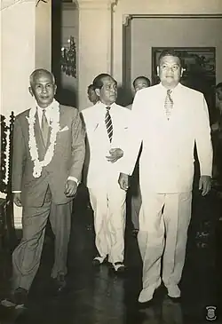 President Ramon Magsaysay (right) with Vice President Carlos P. Garcia (center) and Thai Prime Minister Plaek Phibunsongkhram (left)