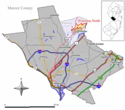 Map of Princeton North in Mercer County. Inset: Location of Mercer County in New jersey.