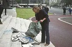 Image 6"Cymdeithas yr Iaith" (Society for the Language) bilingual road sign protest, 1972. (from History of Wales)