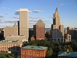 View over Kennedy Plaza. The old Union Station buildings are visible in the foreground.