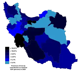 The Provinces of Iran by their contribution to national GDP, 2014