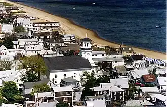 The Center Methodist Church is the most prominent building in this part of Provincetown center.