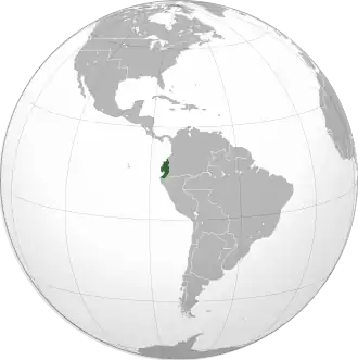 Location of the Free Province of Guayaquil in 1820.