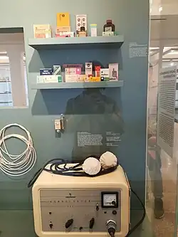 Image 11psychiatric medication and an ECT machine, in Berlin Museum of medical history (from History of psychiatry)