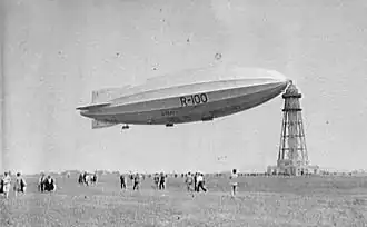 An airship moored at a mast