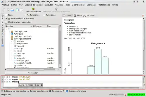 Screenshot of the RKWard front-end running on the KDE 4 environment