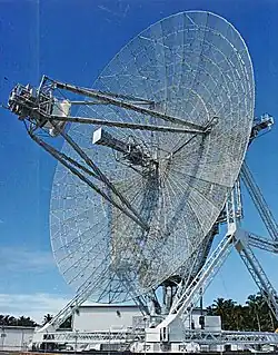 A long-range radar antenna, known as ALTAIR, used to detect and track space objects in conjunction with ABM testing at the Ronald Reagan Test Site on Kwajalein Atoll.
