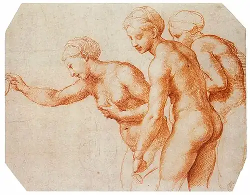 Raphael, red chalk study for the Villa Farnesina Three Graces (c. 1518): 57