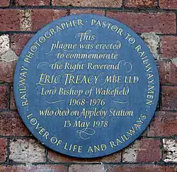 Plaque to Bishop Treacy's life and work at Appleby railway station