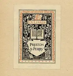 Colored bookplate for Preston A. Perry