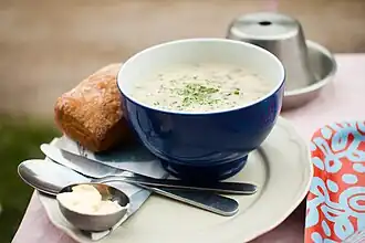 A cheese soup prepared with reindeer cheese